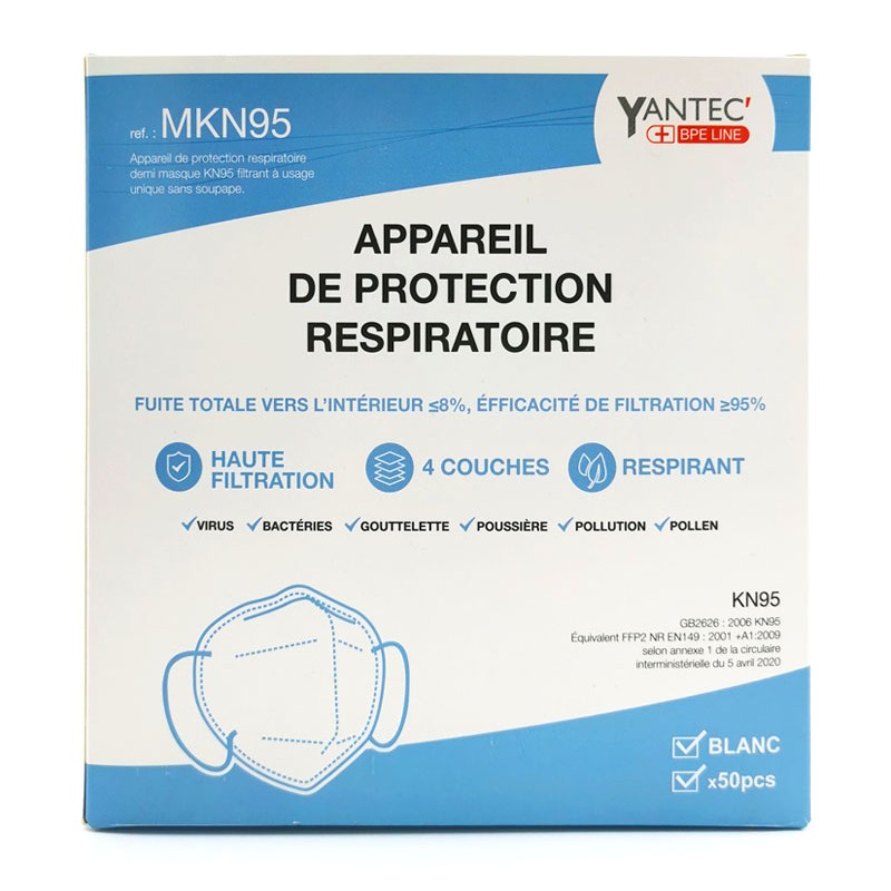 Masques protection respiratoires blancs FFP2 boîte de 50