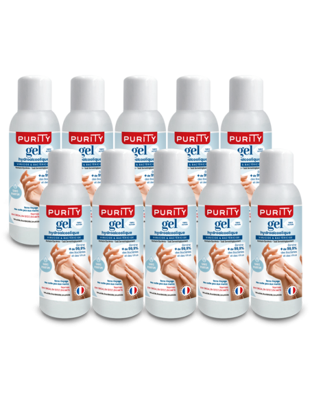 10 Mini-flacons de 100ml - Gel Hydroalcoolique Purity 703 - Sans parfum